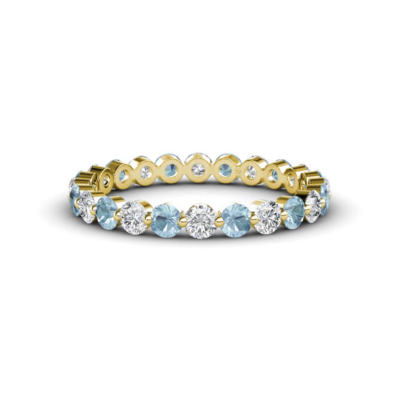 Valerie 3.00 mm Aquamarine and Forever Brilliant Moissanite Eternity Band 