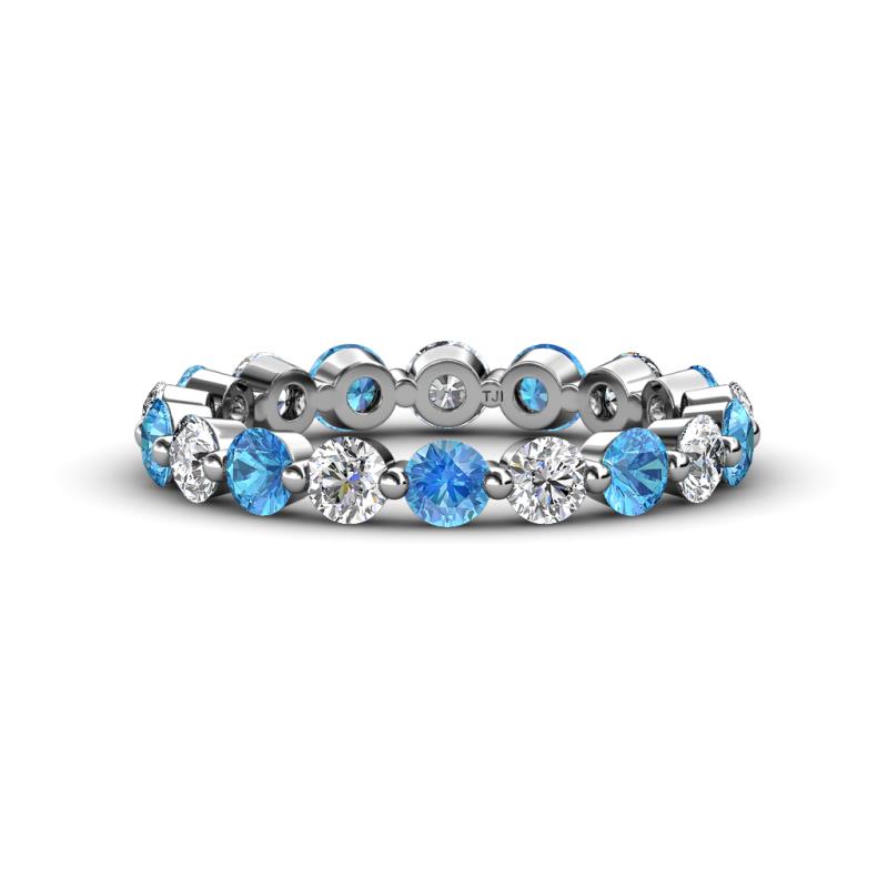 Valerie 3.50 mm Blue Topaz and Forever Brilliant Moissanite Eternity Band 