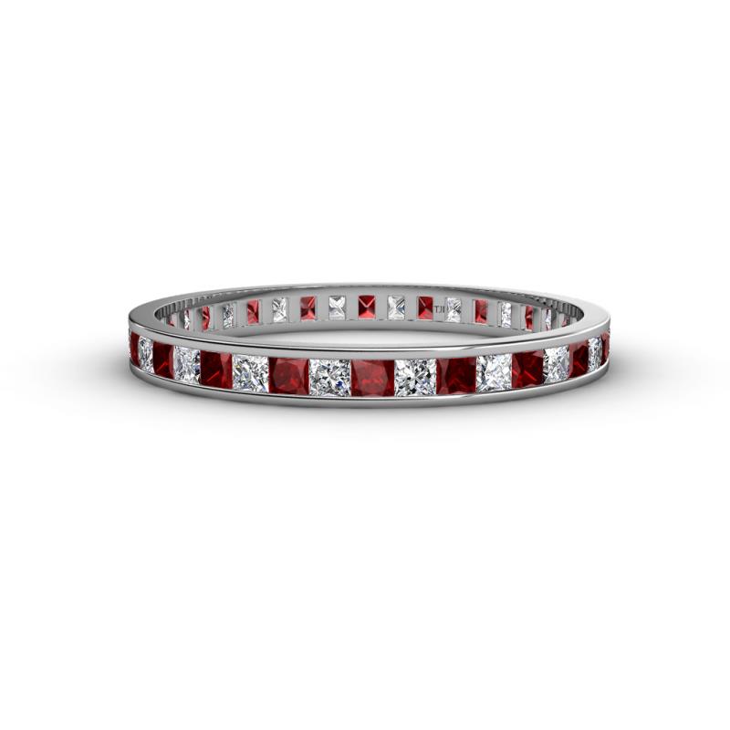Rebica 2.00 mm Princess Cut Red Garnet and Diamond Eternity Band 