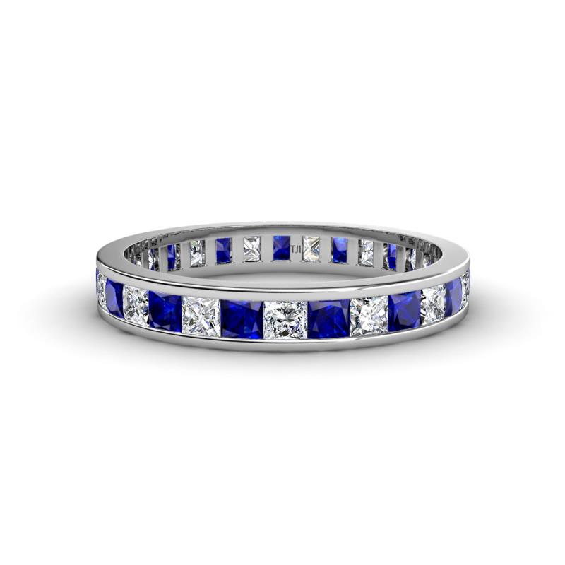 Rebica 3.00 mm Princess Cut Blue Sapphire and Diamond Eternity Band 