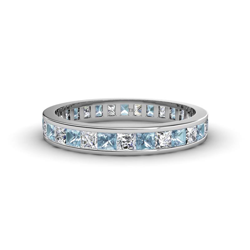 Rebica 3.00 mm Princess Cut Aquamarine and Diamond Eternity Band 