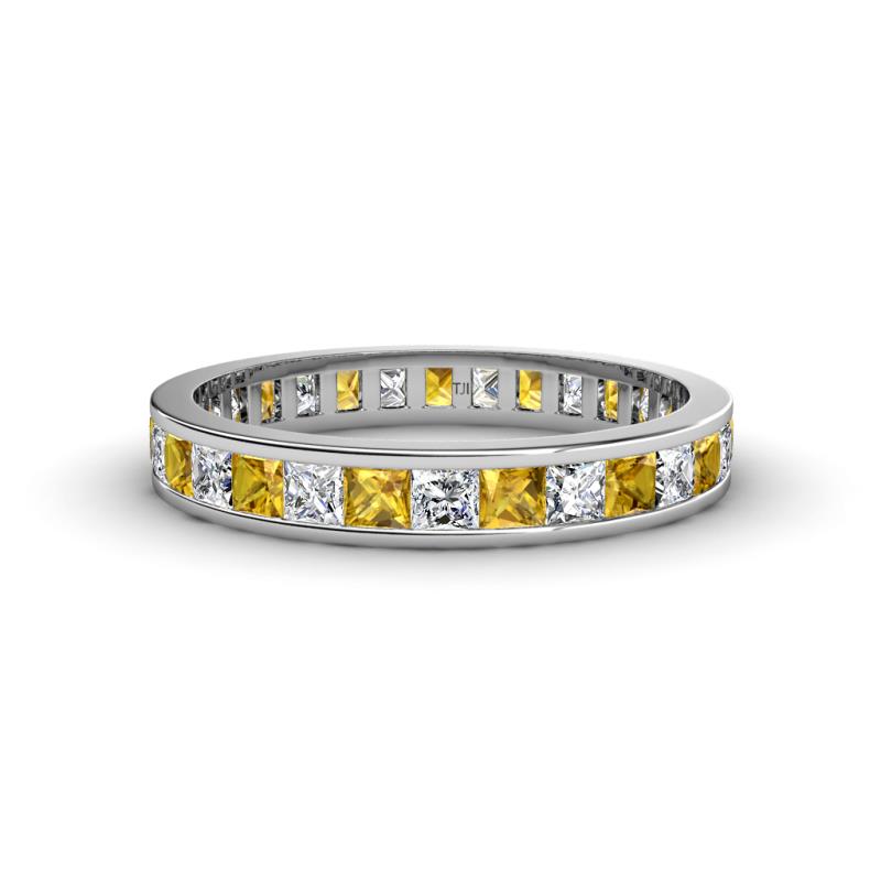 Rebica 3.00 mm Princess Cut Citrine and Diamond Eternity Band 