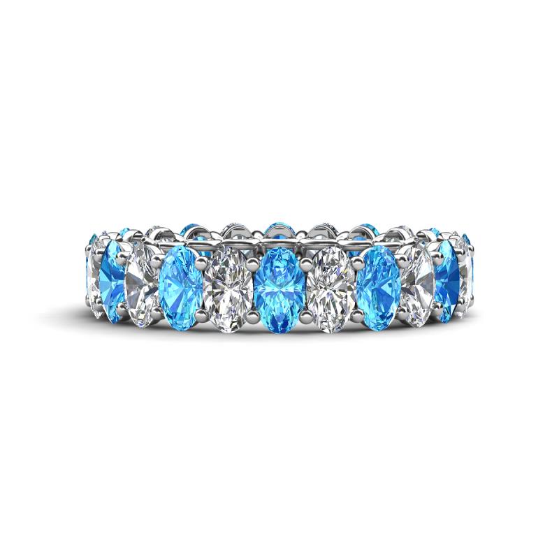 Amelia 5x3 mm Oval Shape Blue Topaz and Diamond Side Gallery Work Eternity Band 