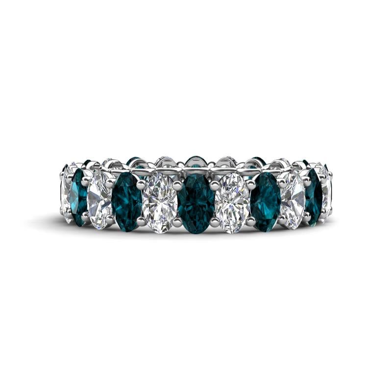Amelia 5x3 mm Oval Shape London Blue Topaz and Lab Grown Diamond Side Gallery Work Eternity Band 