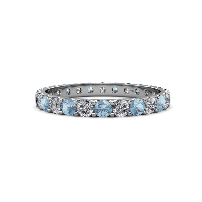 Audrey 3.40 mm Aquamarine and Diamond U Prong Eternity Band 