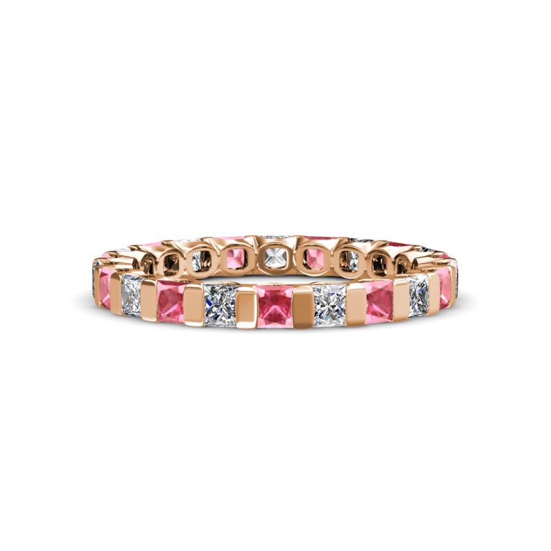 Clarissa 3.00 mm Princess Cut Pink Tourmaline and Diamond Eternity Band 