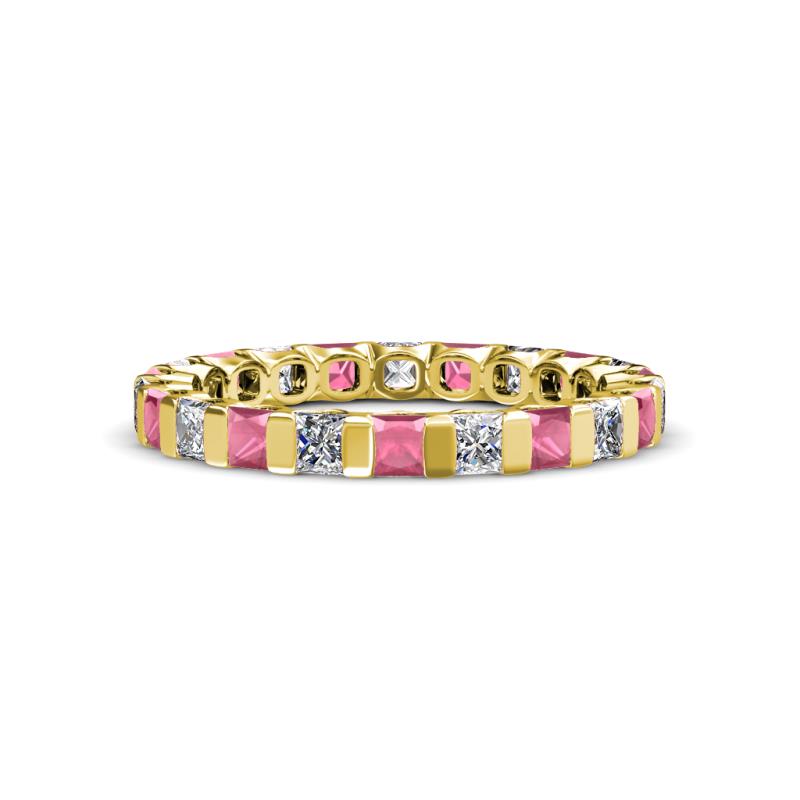 Clarissa 3.00 mm Princess Cut Rhodolite Garnet and Diamond Eternity Band 