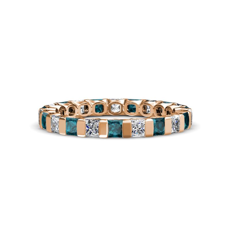 Clarissa 3.00 mm Princess Cut London Blue Topaz and Diamond Eternity Band 