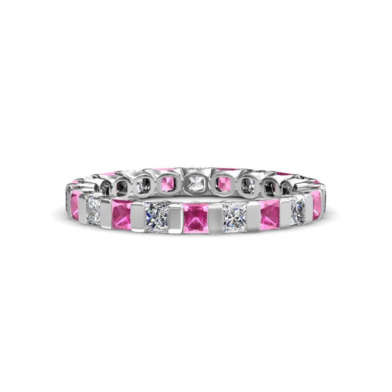 Clarissa 3.00 mm Princess Cut Pink Sapphire and Diamond Eternity Band 