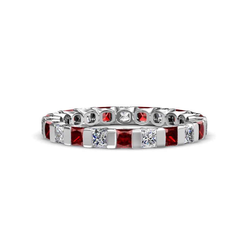 Clarissa 3.00 mm Princess Cut Red Garnet and Diamond Eternity Band 