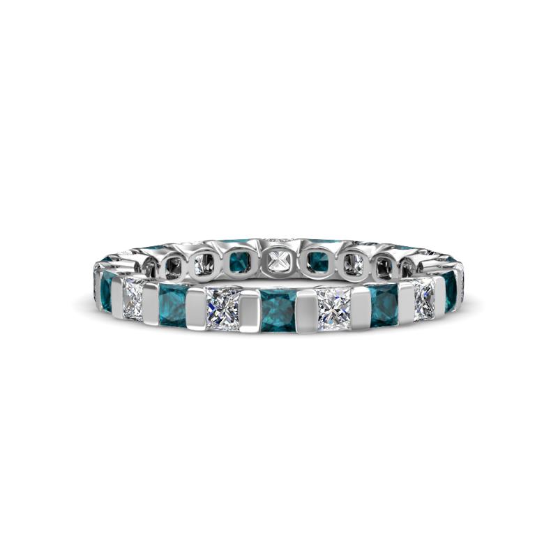 Clarissa 3.00 mm Princess Cut London Blue Topaz and Diamond Eternity Band 