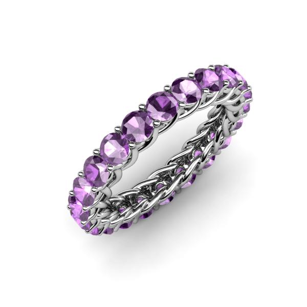 Lucida 3.40 mm Round Amethyst U Prong Eternity Band 