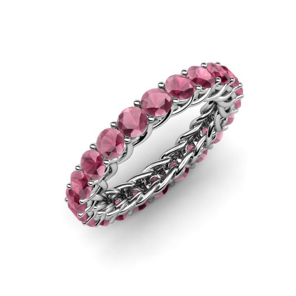 Lucida 3.40 mm Round Rhodolite Garnet U Prong Eternity Band 