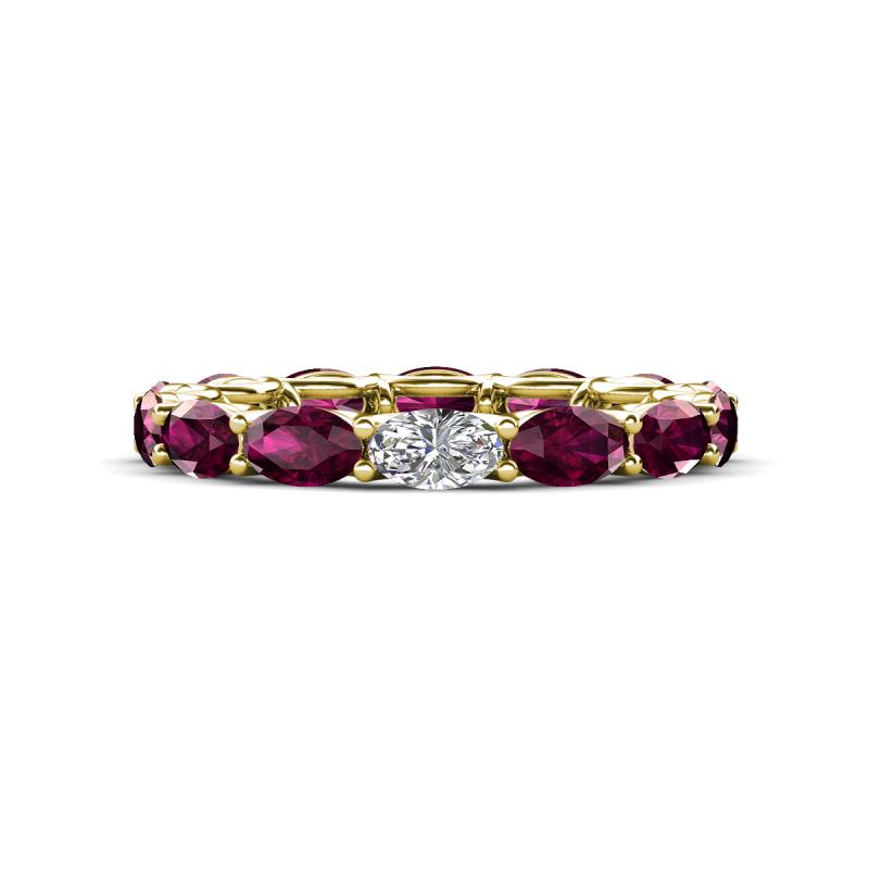 Madison 5x3 mm Oval Lab Grown Diamond and Rhodolite Garnet Eternity Band 