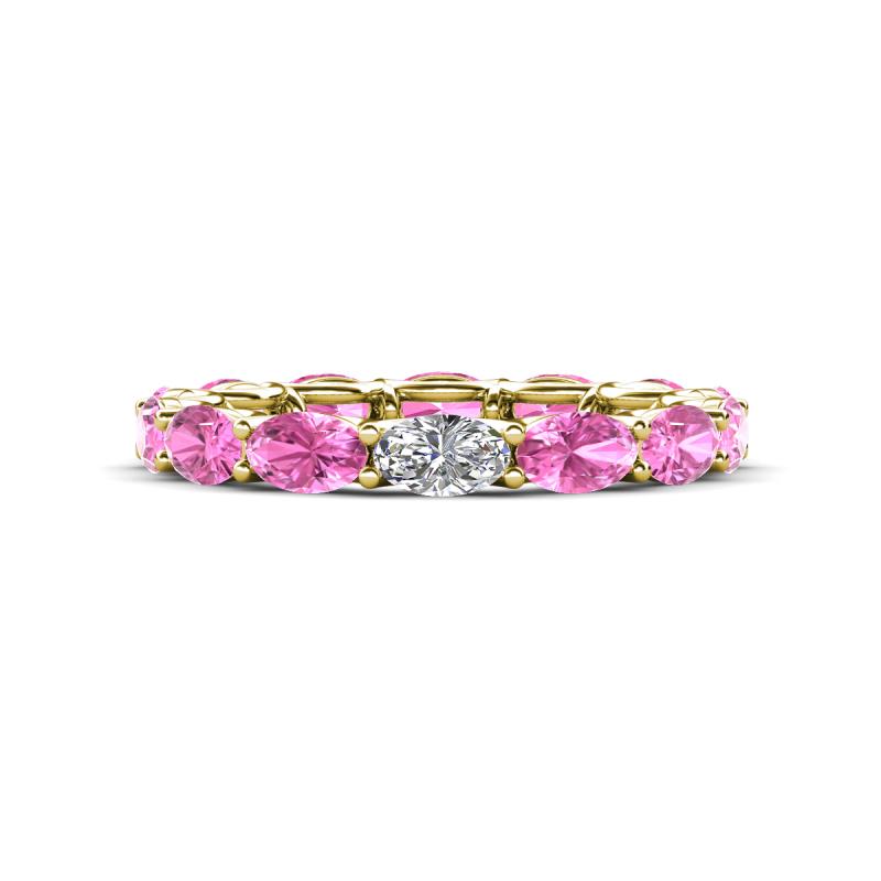 Madison 5x3 mm Oval Forever Brilliant Moissanite and Pink Sapphire Eternity Band 