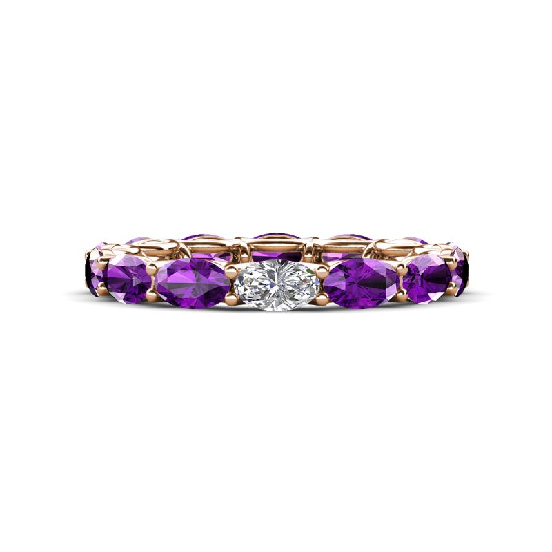 Madison 5x3 mm Oval Forever Brilliant Moissanite and Amethyst Eternity Band 