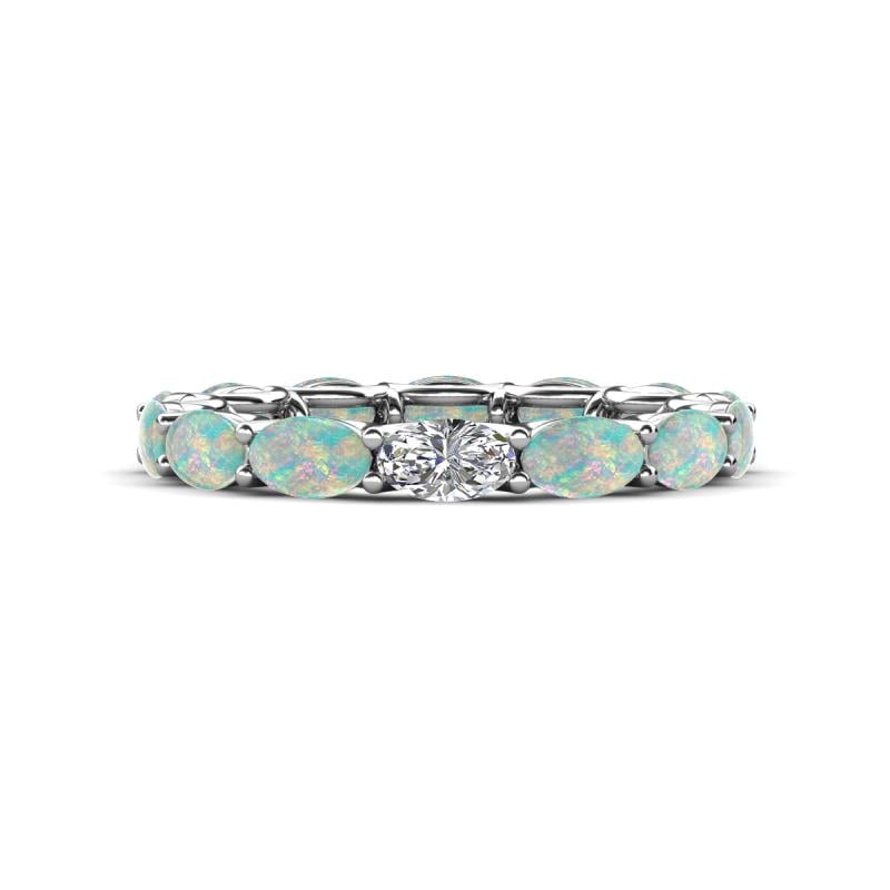 Madison 5x3 mm Oval Forever Brilliant Moissanite and Opal Eternity Band 