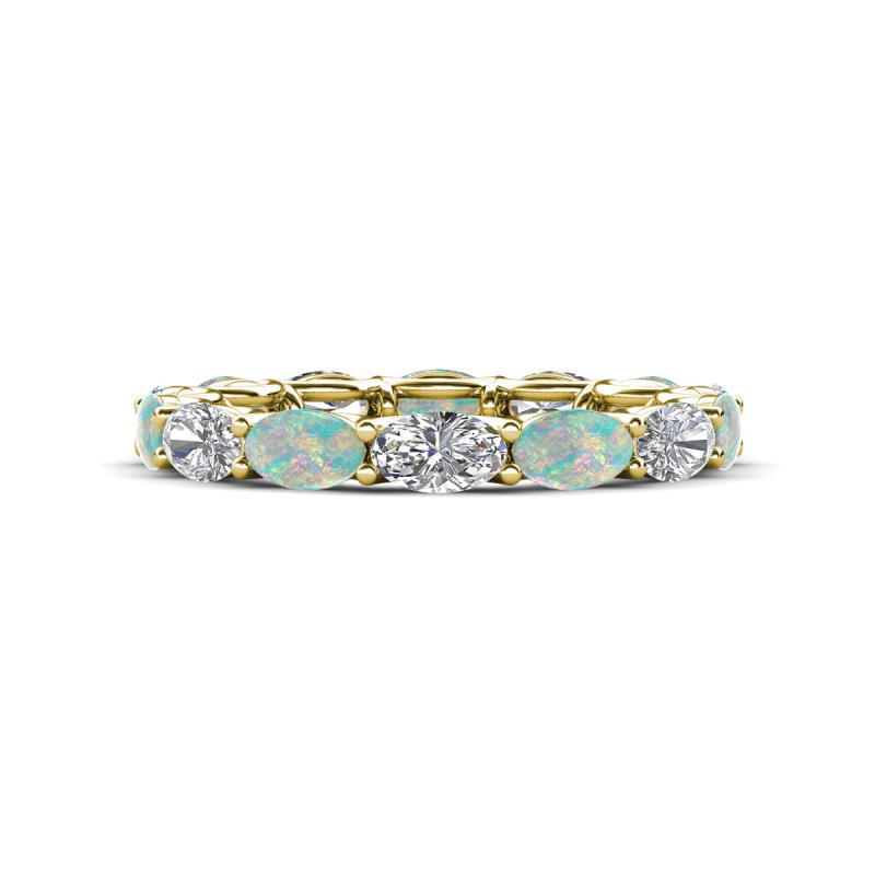 Madison 5x3 mm Oval Forever Brilliant Moissanite and Opal Eternity Band 