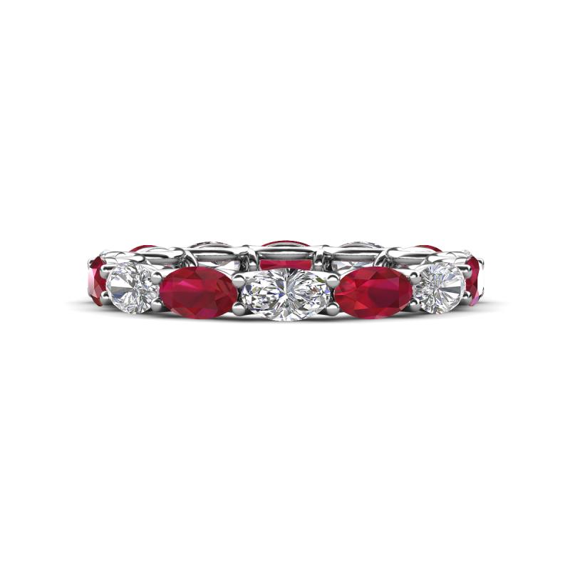 Madison 5x3 mm Oval Forever Brilliant Moissanite and Ruby Eternity Band 