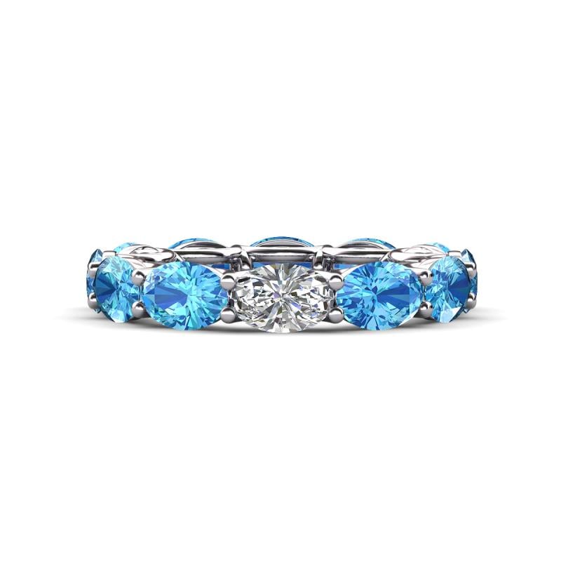 Madison 6x4 mm Oval Lab Grown Diamond and Blue Topaz Eternity Band 