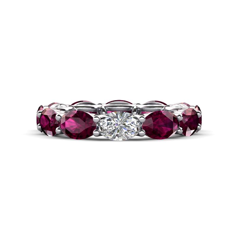 Madison 6x4 mm Oval Diamond and Rhodolite Garnet Eternity Band 