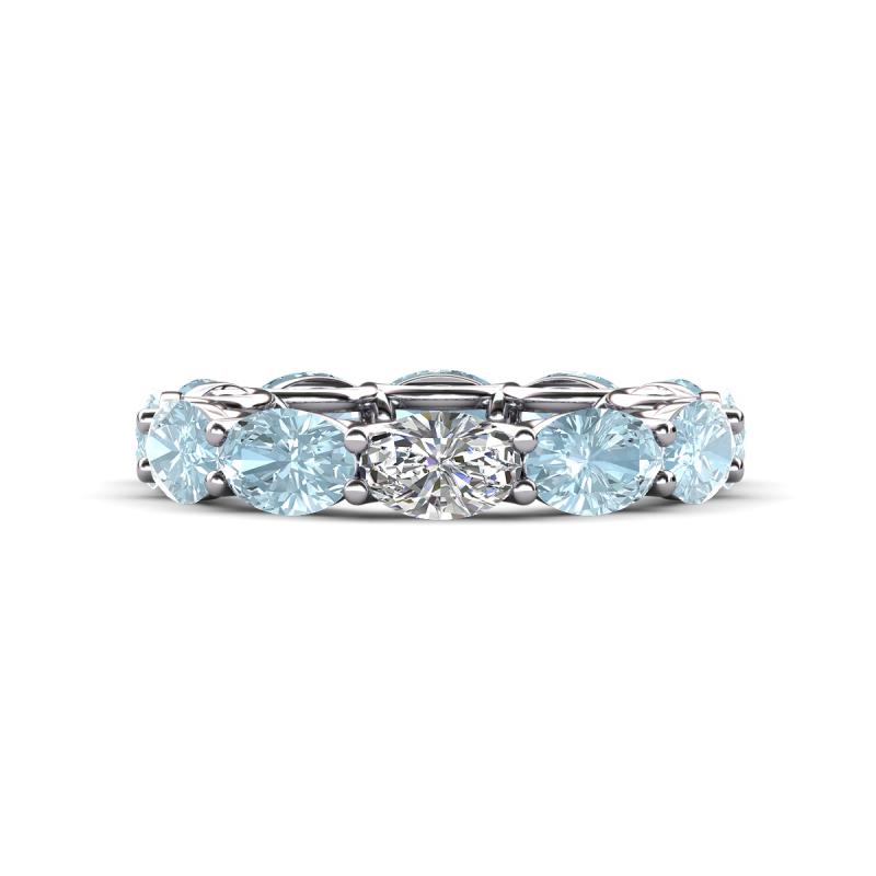 Madison 6x4 mm Oval Lab Grown Diamond and Aquamarine Eternity Band 
