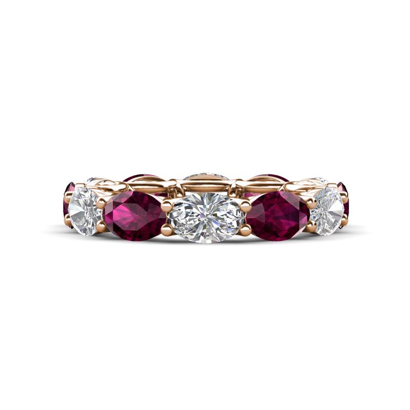 Madison 6x4 mm Oval Diamond and Rhodolite Garnet Eternity Band 