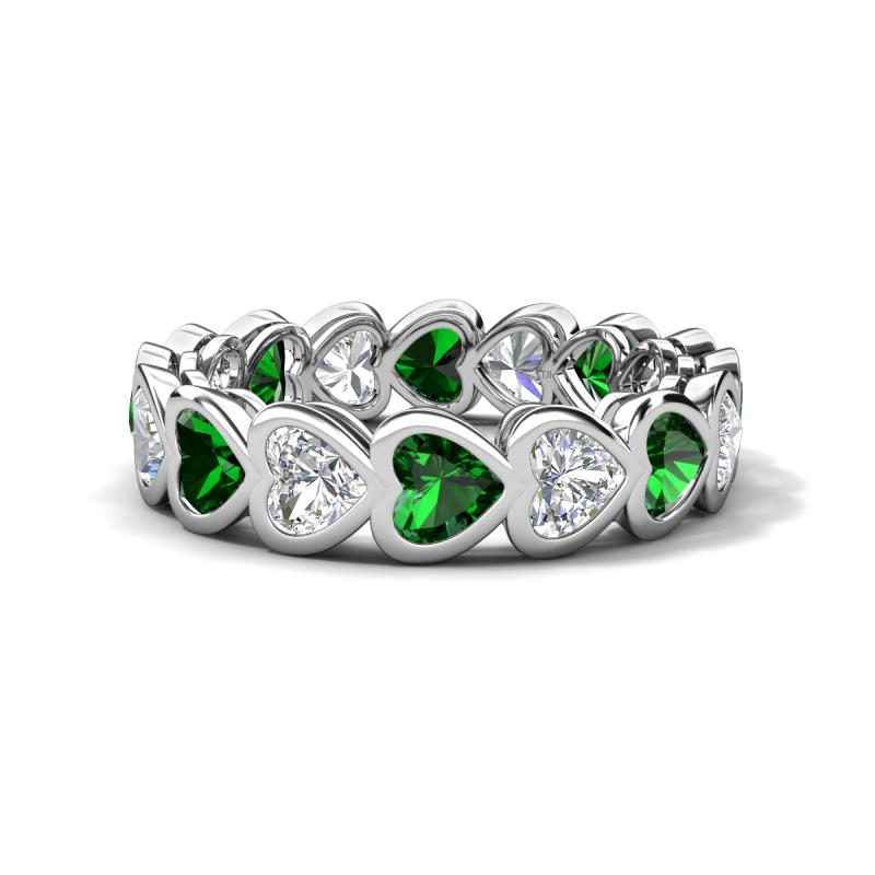 Trisha 3.47 ctw Heart Shape Natural Diamond & Lab Created Emerald (4.00 mm) Eternity Band 