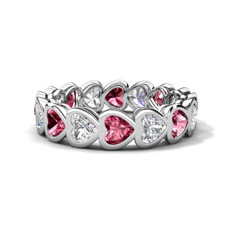 Trisha 3.75 ctw Heart Shape Natural Diamond & Pink Tourmaline (4.00 mm) Eternity Band 