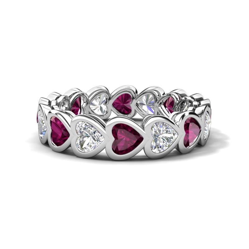 Trisha 4.31 ctw Heart Shape Natural Diamond & Rhodolite Garnet (4.00 mm) Eternity Band 