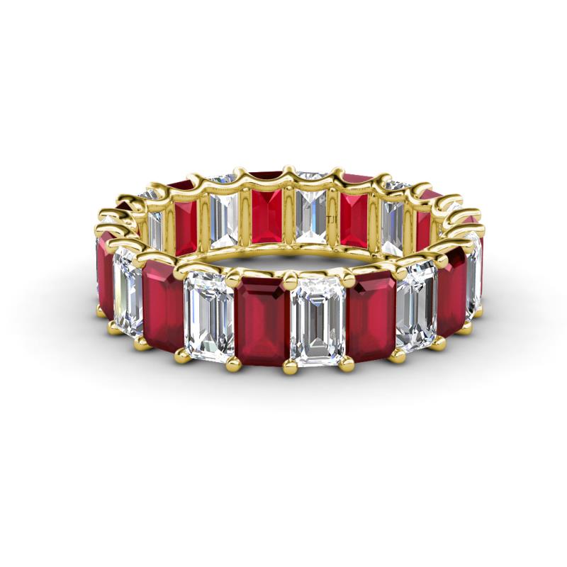 Victoria 5x3 mm Emerald Cut Ruby and Diamond Eternity Band 