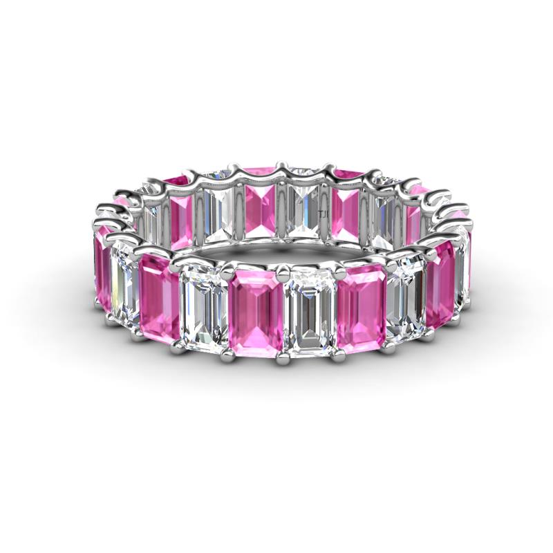 Victoria 5x3 mm Emerald Cut Pink Sapphire and Diamond Eternity Band 