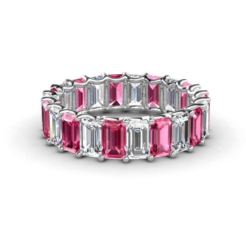 Victoria 5x3 mm Emerald Cut Pink Tourmaline and Diamond Eternity Band 
