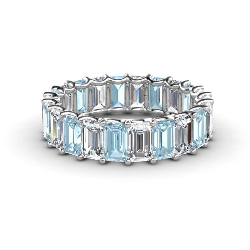 Victoria 5x3 mm Emerald Cut Aquamarine and Diamond Eternity Band 