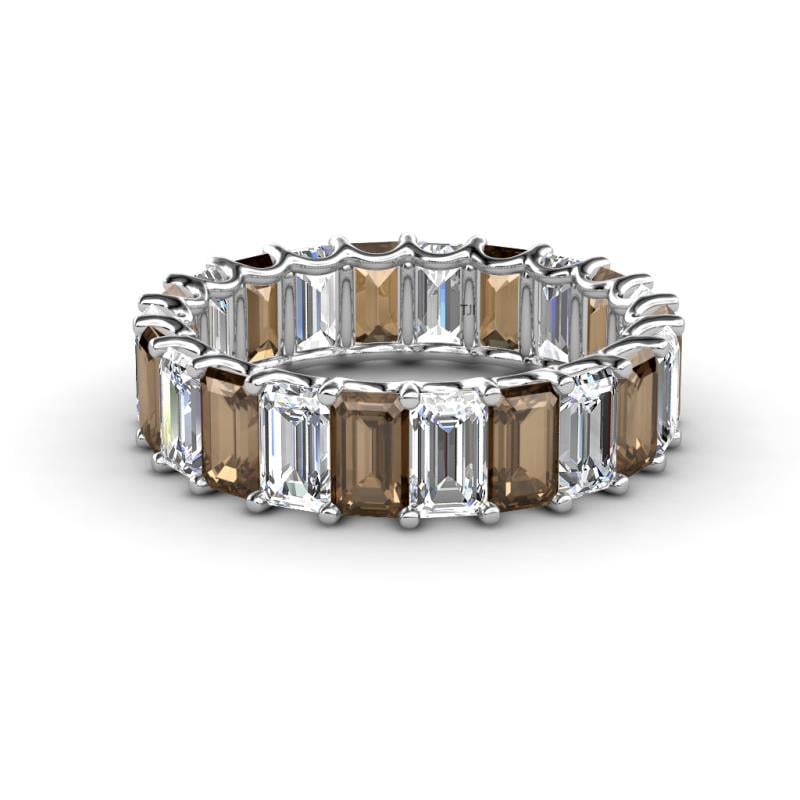 Victoria 5x3 mm Emerald Cut Smoky Quartz and Diamond Eternity Band 