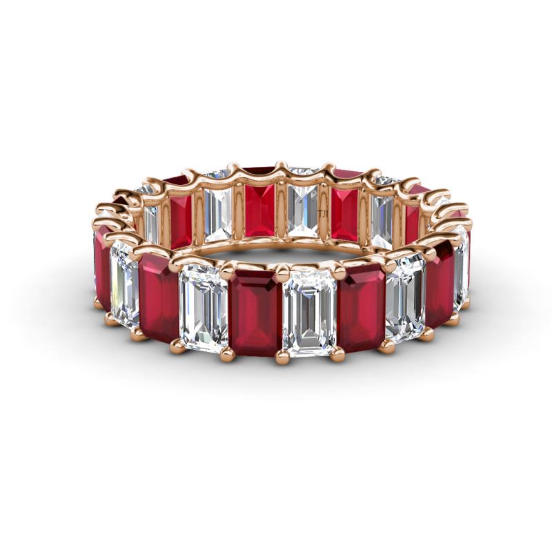 Victoria 5x3 mm Emerald Cut Ruby and Lab Grown Diamond Eternity Band 