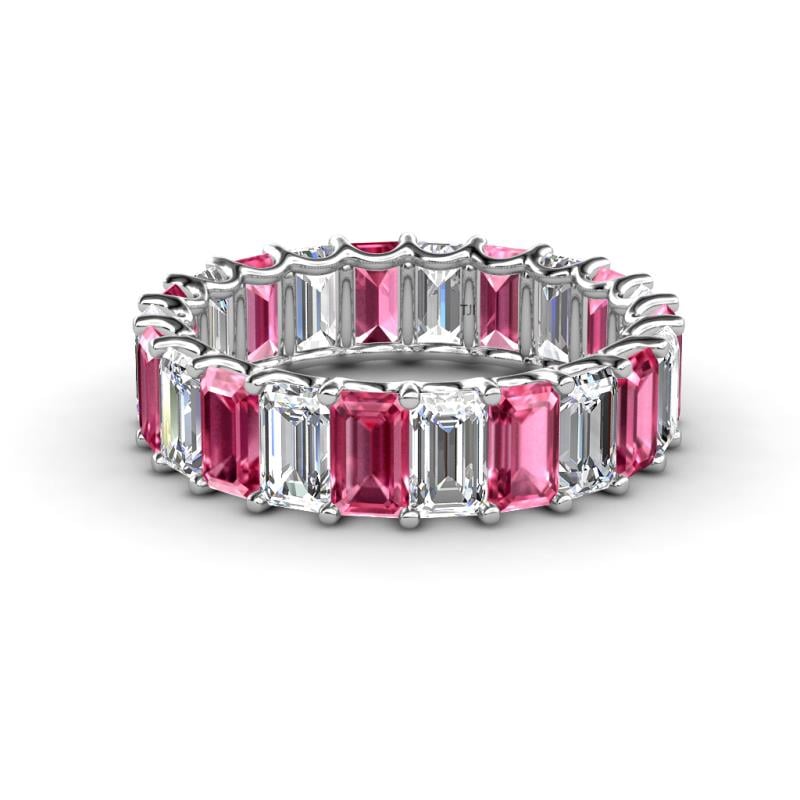 Victoria 5x3 mm Emerald Cut Pink Tourmaline and Lab Grown Diamond Eternity Band 