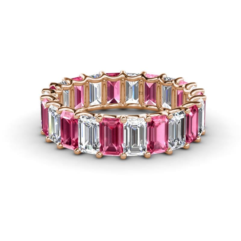 Victoria 5x3 mm Emerald Cut Pink Tourmaline and Lab Grown Diamond Eternity Band 