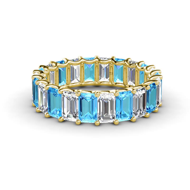Victoria 5x3 mm Emerald Cut Blue Topaz and Lab Grown Diamond Eternity Band 