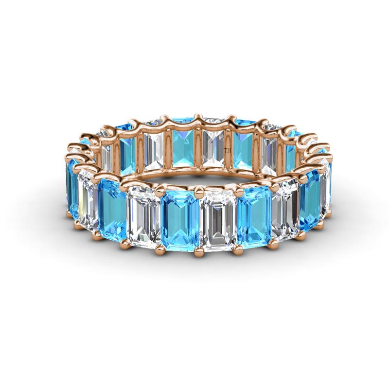 Victoria 5x3 mm Emerald Cut Blue Topaz and Lab Grown Diamond Eternity Band 