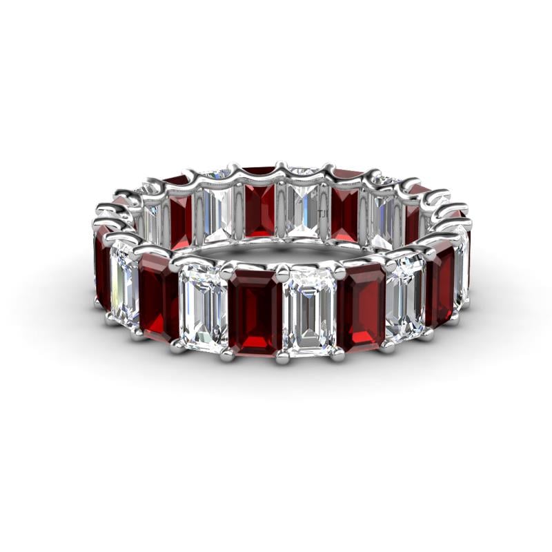 Victoria 5x3 mm Emerald Cut Red Garnet and Lab Grown Diamond Eternity Band 