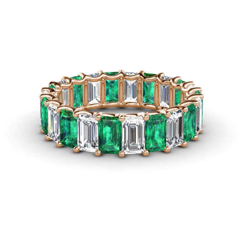Victoria 5x3 mm Emerald Cut Emerald and Lab Grown Diamond Eternity Band 