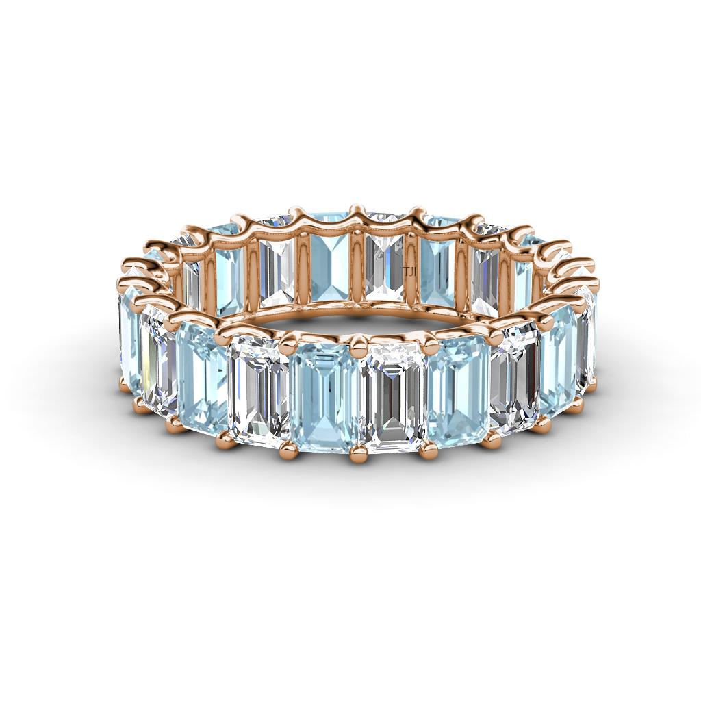 Victoria 5x3 mm Emerald Cut Aquamarine and Lab Grown Diamond Eternity Band 
