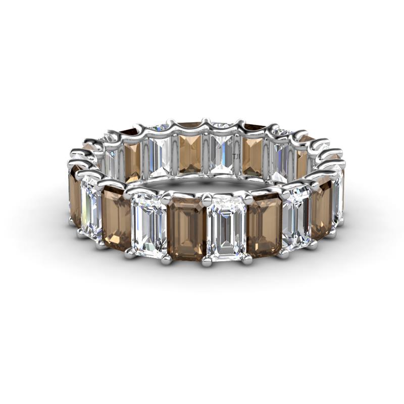 Victoria 5x3 mm Emerald Cut Smoky Quartz and Diamond Eternity Band 