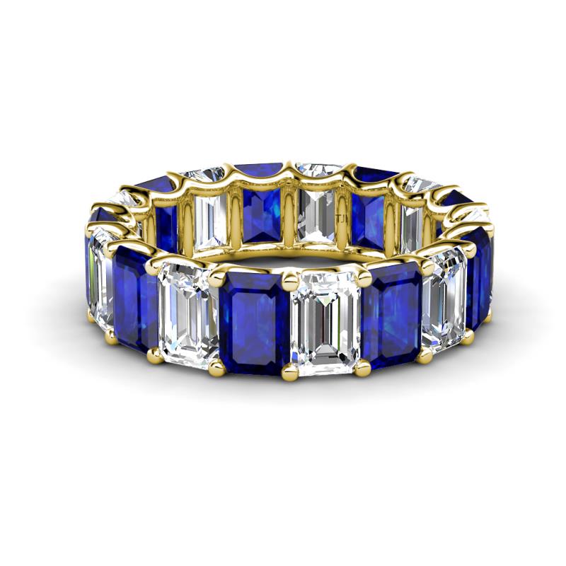 Victoria 6x4 mm Emerald Cut Blue Sapphire and Diamond Eternity Band 