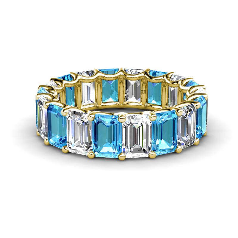 Victoria 6x4 mm Emerald Cut Blue Topaz and Diamond Eternity Band 