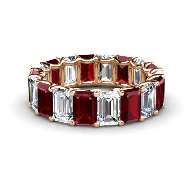 Victoria 6x4 mm Emerald Cut Red Garnet and Diamond Eternity Band 