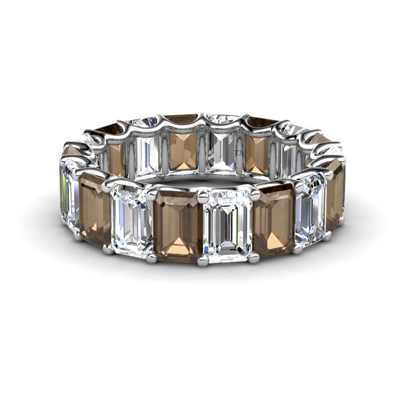 Victoria 6x4 mm Emerald Cut Smoky Quartz and Diamond Eternity Band 