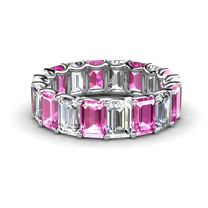 Victoria 6x4 mm Emerald Cut Pink Sapphire and Lab Grown Diamond Eternity Band 