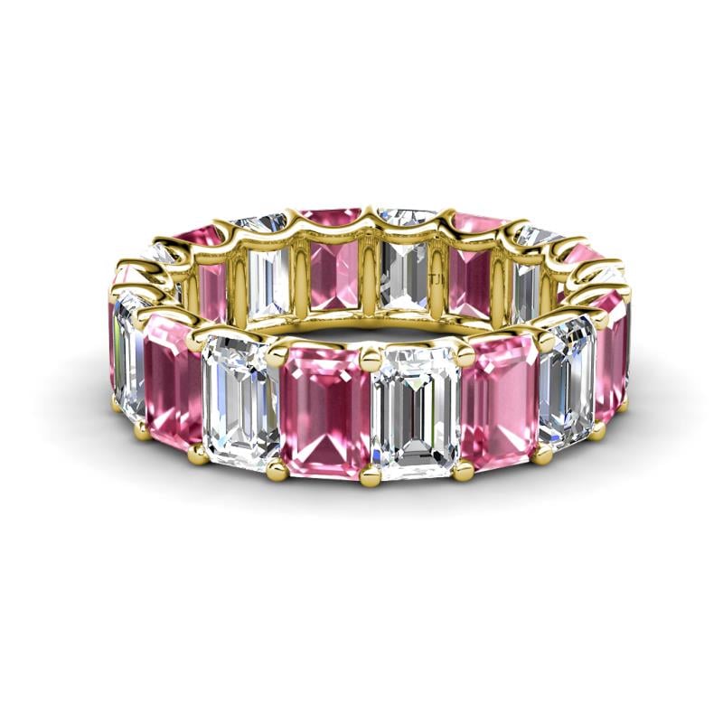 Victoria 6x4 mm Emerald Cut Pink Tourmaline and Lab Grown Diamond Eternity Band 